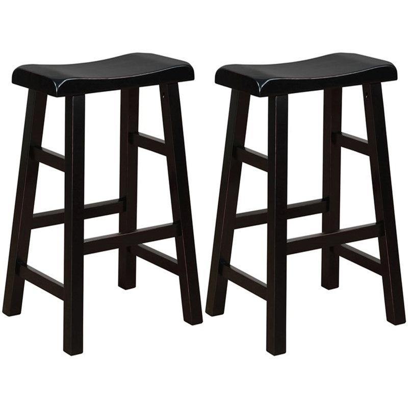 Tabouret de bar et de comptoir en bois massif massif Messer, 29 po, noir (ensemble de 2), Noir, 2