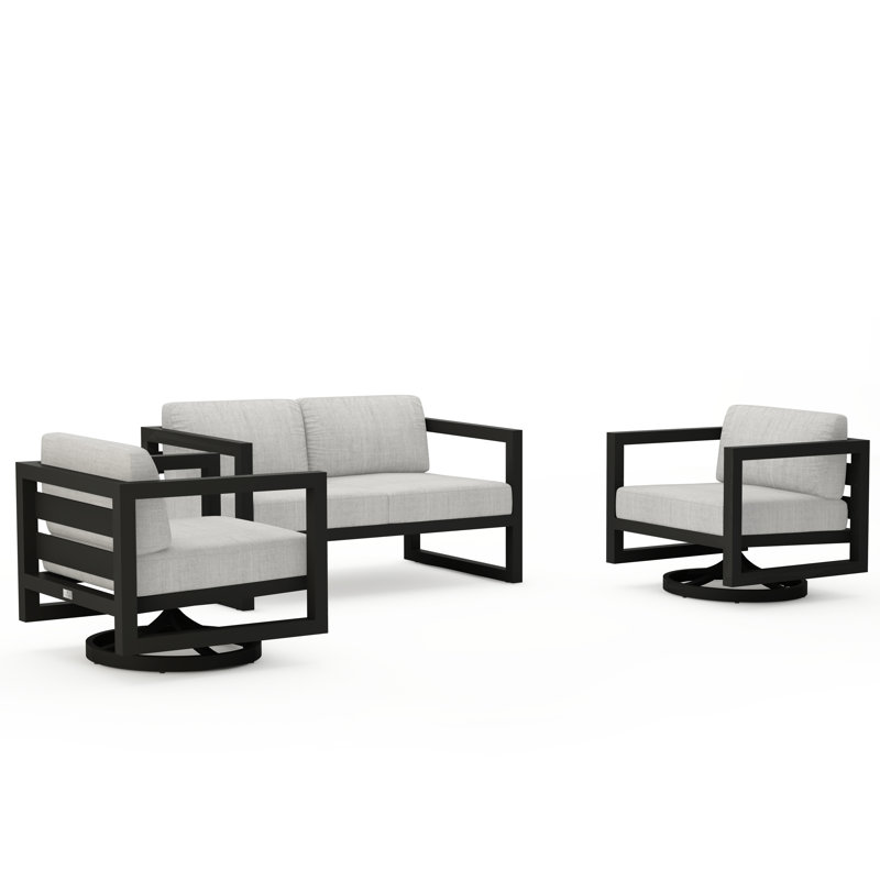 Avion 3 Piece Loveseat Set With Swivel, Cast Silver Sunbrella®, Slate
