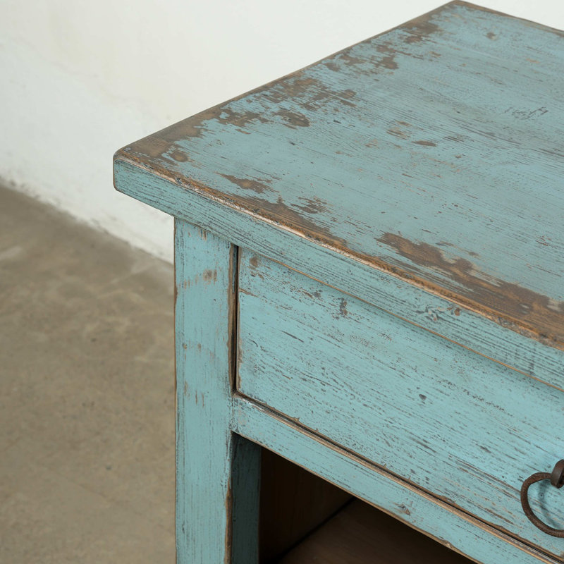Approx. 91 Inches Wide  Counter Table with Three Drawers Distressed Blue