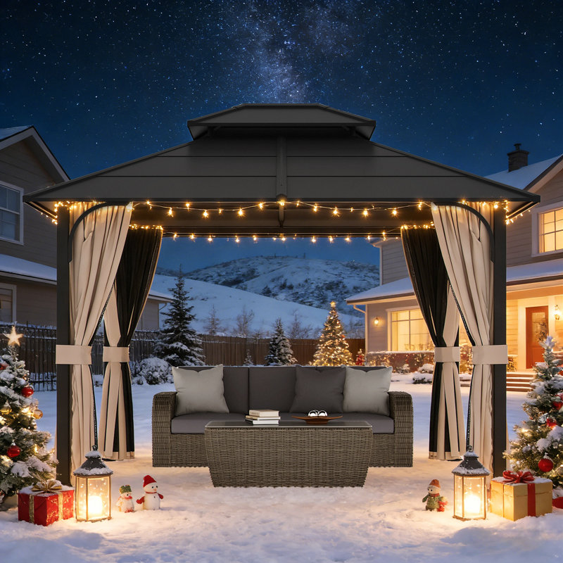 Pavillon de jardin en métal avec double toit, H 114 po x l 144 po x P 120 po