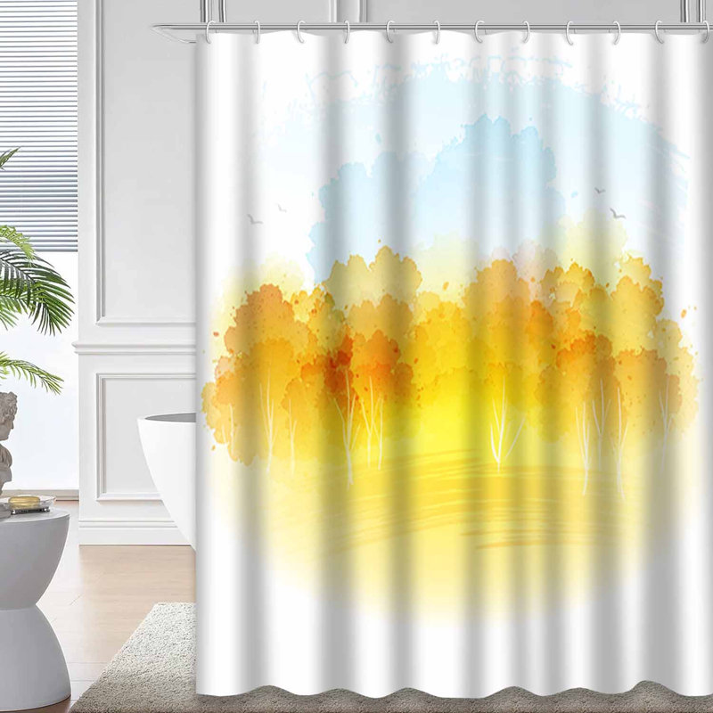 Rideau de douche aquarelle jaune avec 12 crochets, L 72 po x l 72 po