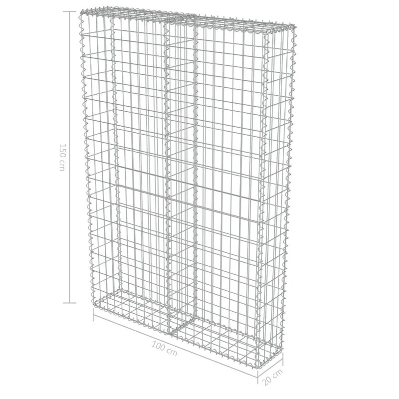 Silver Metal Gabion Wall, 150cm H x 100cm L x 50cm W