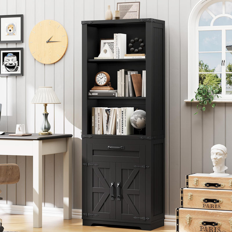 Bookshelf With Storage Cabinet & Adjustable Shelves, Black