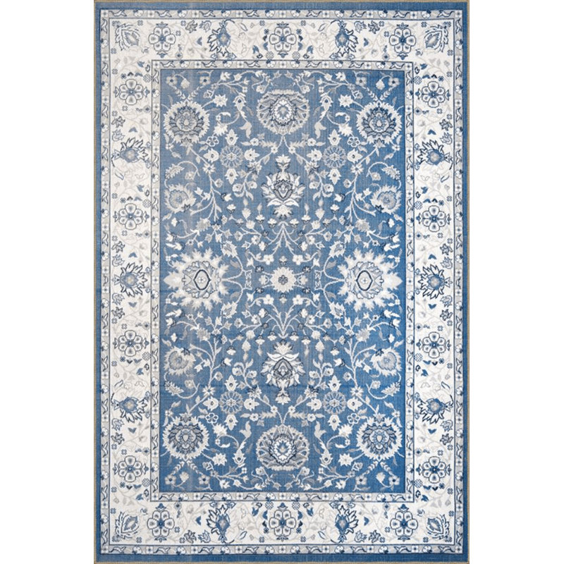 Tapis bleu lavable décoratif à motif floral traditionnel bleu, Tapis de couloir 2 pi 6 po x 6 pi 7 po 