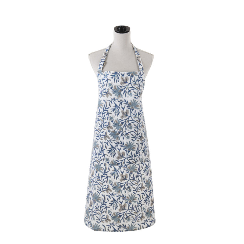 Tablier de cuisine en coton imprimé à la main - Ceinture de cou réglable