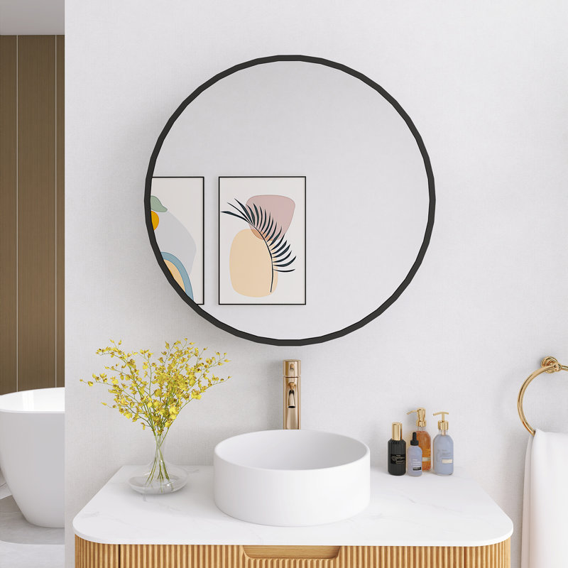 Armoire à pharmacie ronde avec cadre et miroir, Noir, 30"