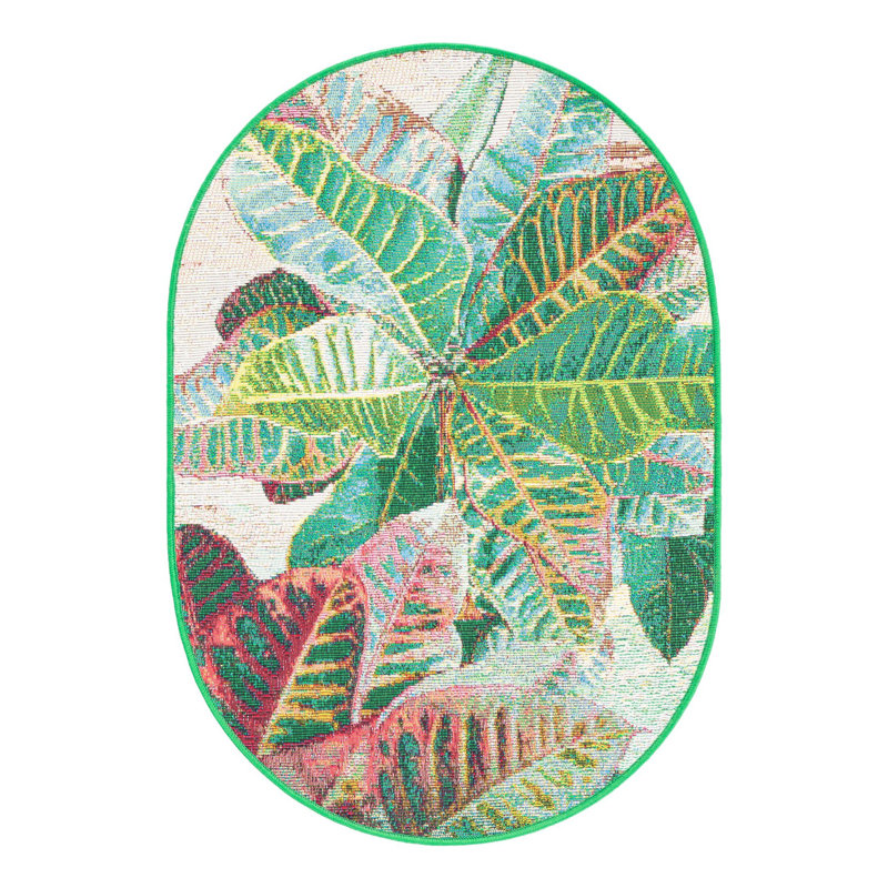 Firman Washable Floral Power Loomed Indoor / Outdoor Area Rug, Oval 2' x 3'1"