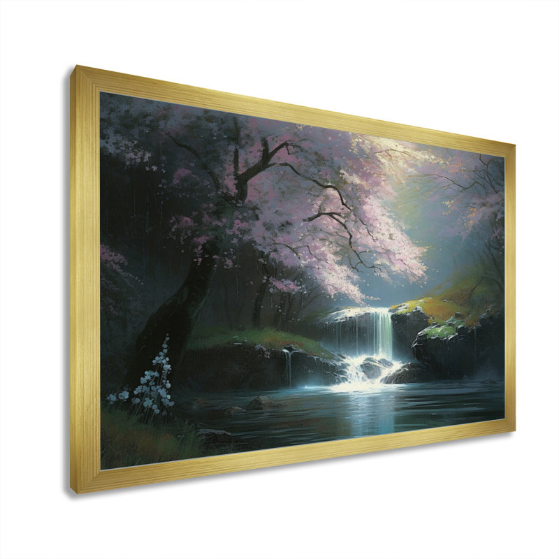 Nayma Cherry Blossom Stream I sur toile, Encadrement doré, H 24 po x l 32 po x P 1 po