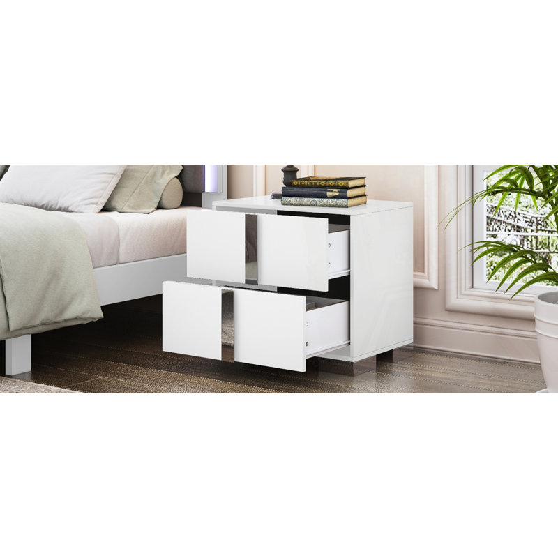 Table de chevet élégante avec 2 tiroirs, Blanc