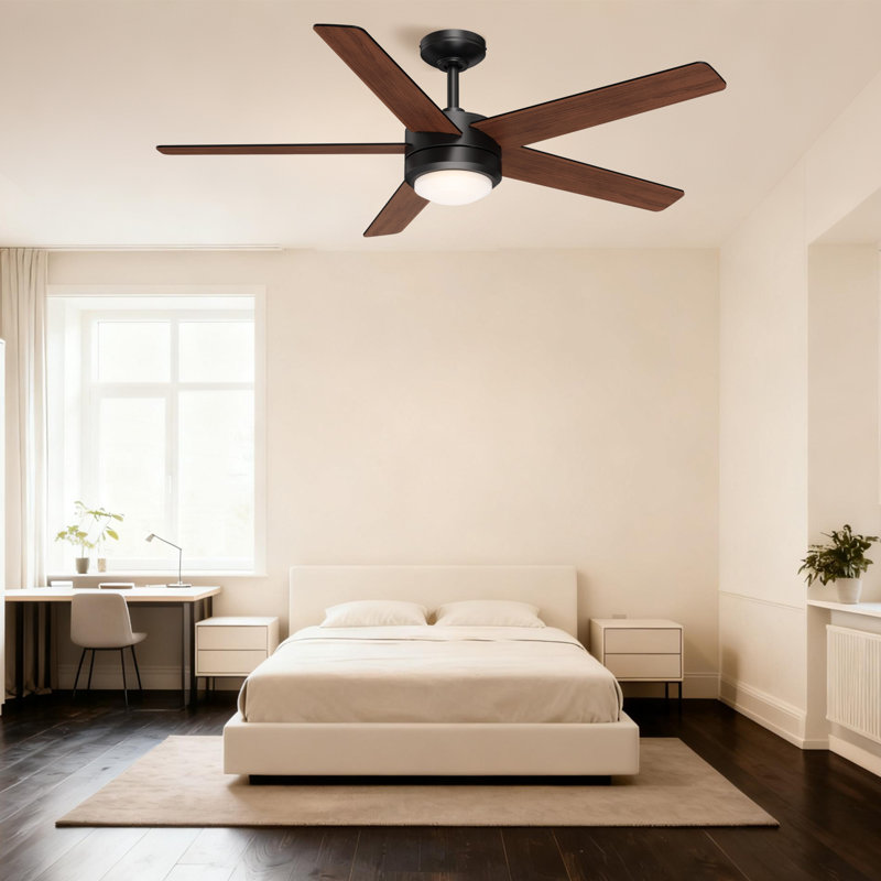 Jet5 52" Indoor Matte Black Ceiling Fan with Reversible Walnut/Black Blades, LED Light, and Remote, 5, 180