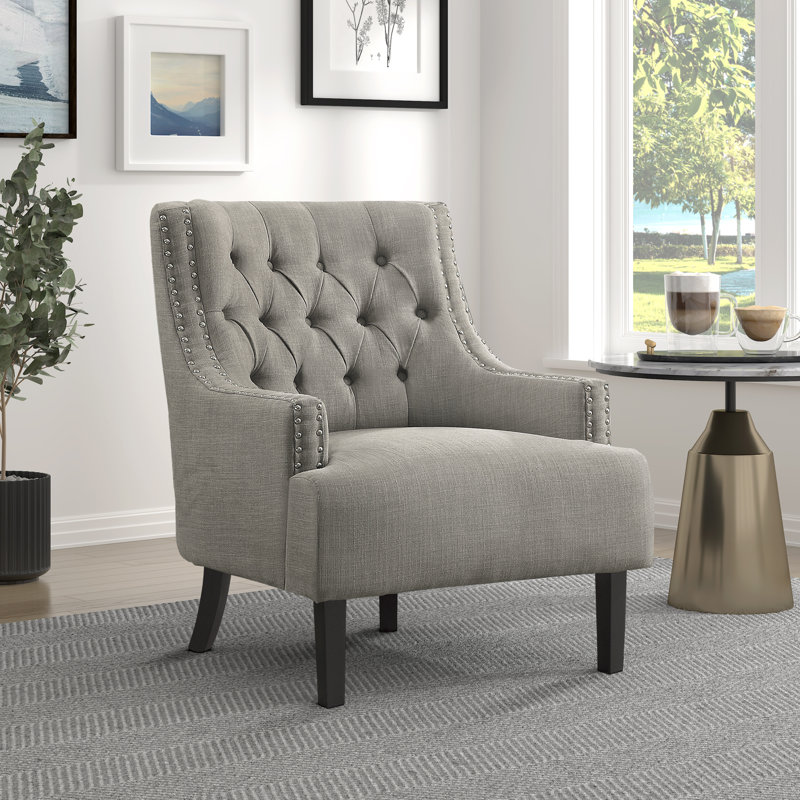 Bania 28" Modern & Contemporary Accent Chair with Textured Fabric Upholstery, Button-Tufted Chair Back, Nailhead Trim