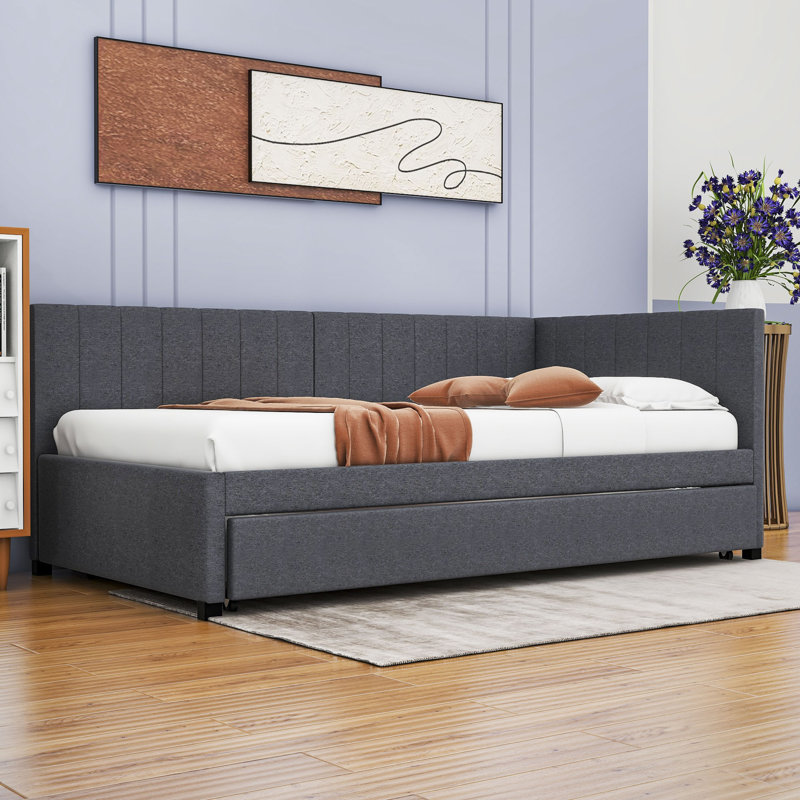 Yasmir Upholstered Sofa Daybed with Trundle, Twin, Gray