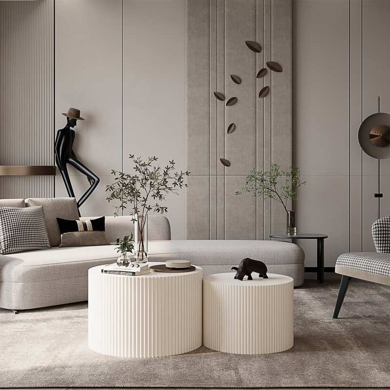 Ensemble de tables basses Wave Stripe, Beige