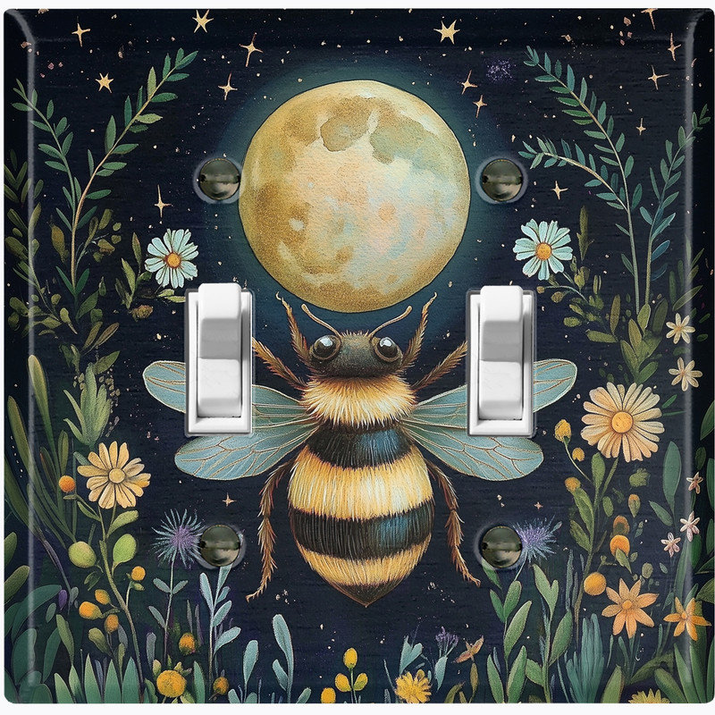 Couvercle de plaque d'interrupteur en métal; Bascule de taille standard US 2 - Midnight Bee, Double # 2