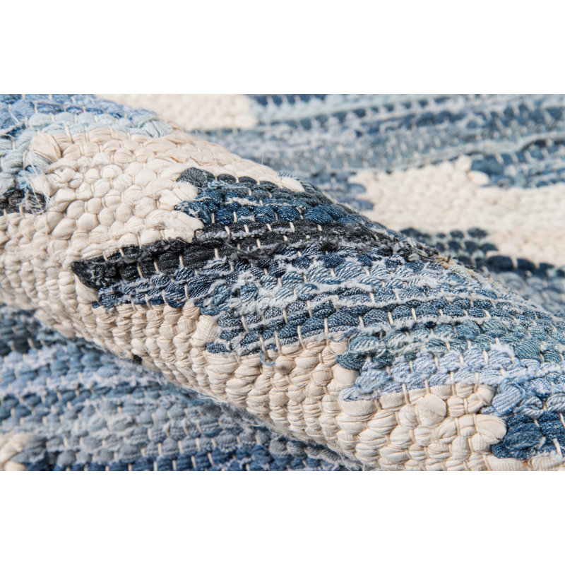 Handmade Blue Geometric Wool and Cotton Area Rug
