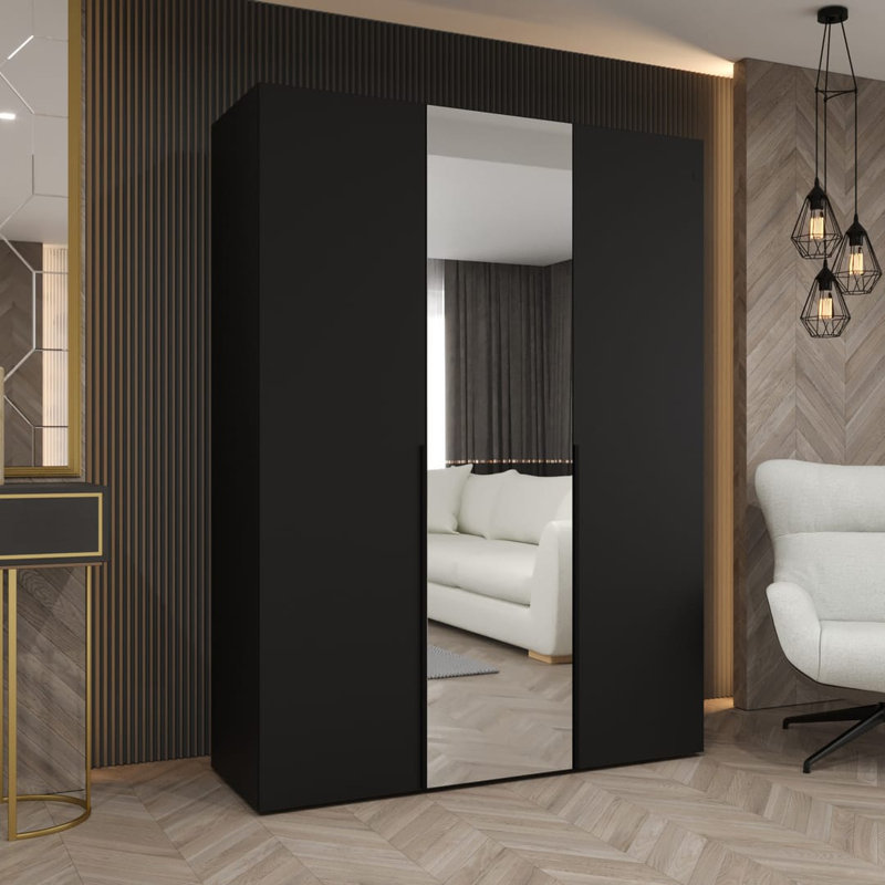 Blina 3 Door Manufactured Wood Wardrobe, Black