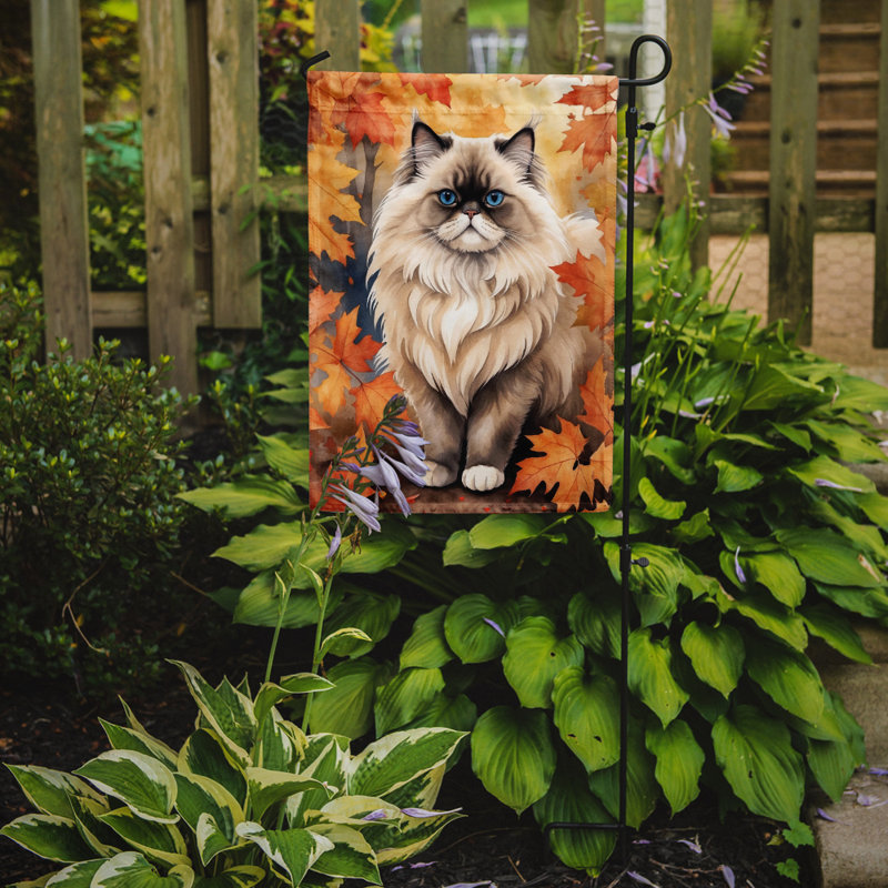 Chat en feuilles d'automne drapeau de jardin, Colorpoint Longhair