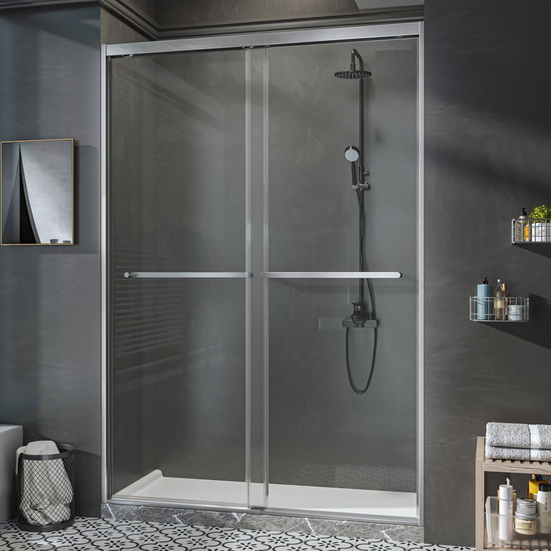 44"-48" W x 76" H Double Sliding Semi-Frameless Shower Door with 5/16" (8mm) Crystal Clear Tempered Glass, Brushed Nickel