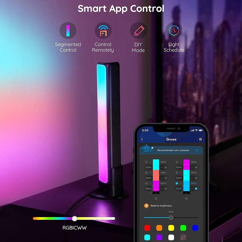 Smart LED Light Bars, Work with Alexa - RGBICWW WiFi TV Backlights with Scene and Music Modes for Gaming, PC, Room Decoration
