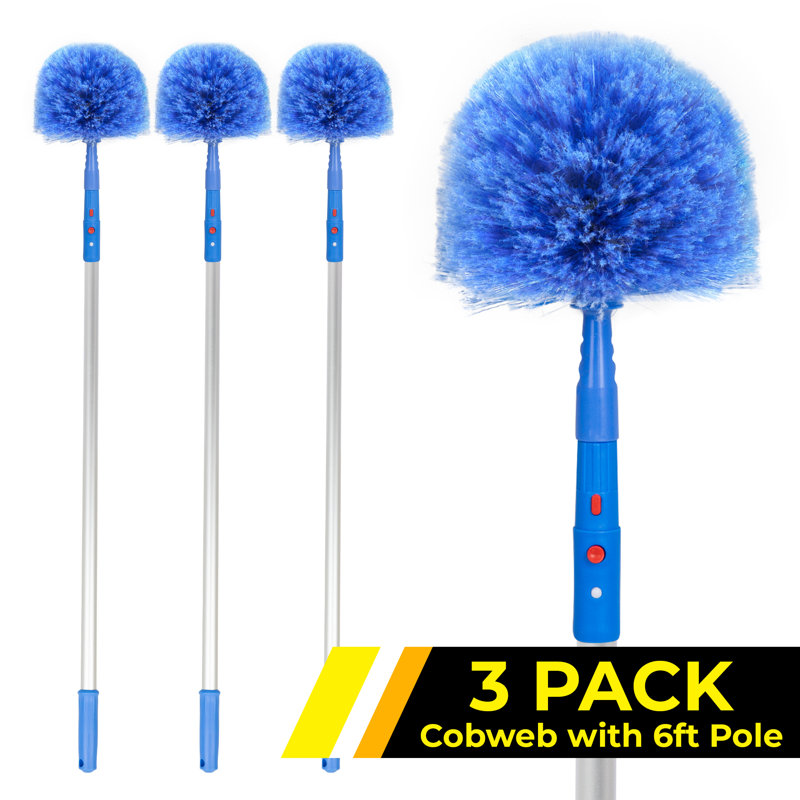Cobweb Duster Brush, 6 11/16" Cobweb / Corner Duster Brush with 6' Telescopic Pole, 3 Pack