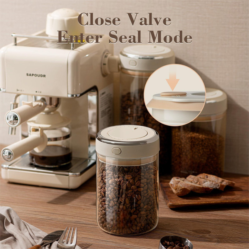 Coffee Bean Storage Container With One-Way Valve Airtight Lid Date Tracker For Coffee And More Food Fresh And Storage, Clear Borosilicate Glass Coffee Canister(1.8 Qt - 21 OZ)