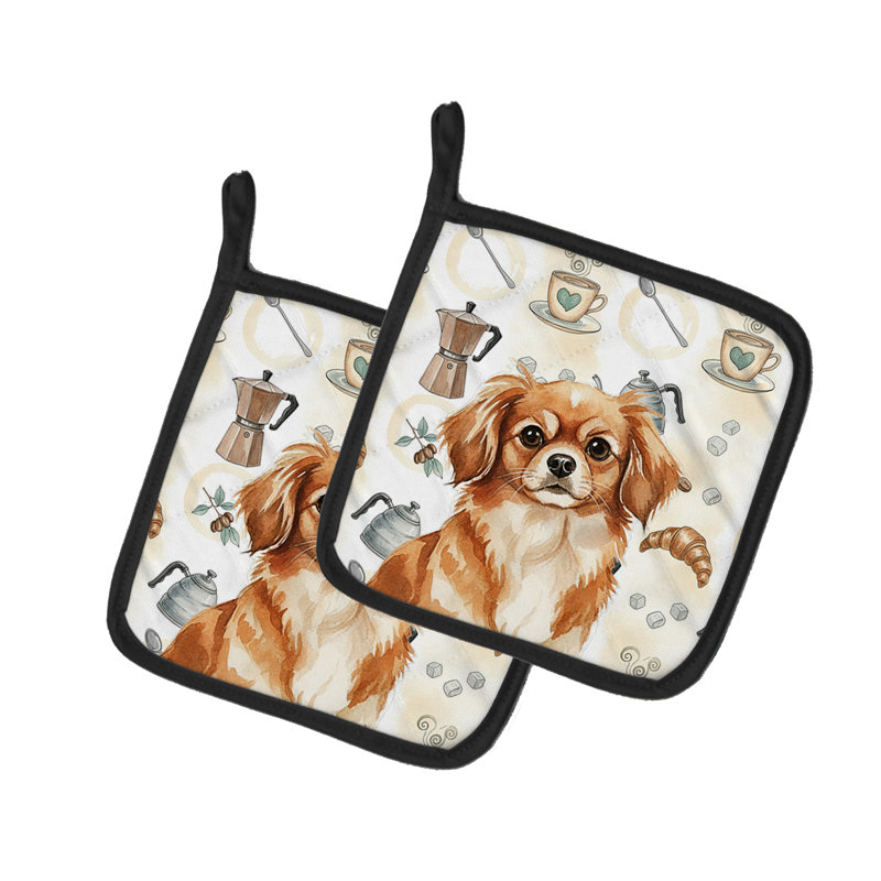 Red Tibetan Spaniel Coffee Bar Pair of Pot Holders