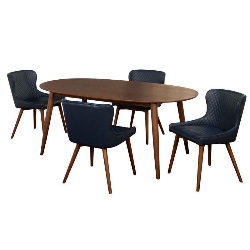 Jevon - Person Four Leg Dining Set, Navy, 5 Pieces: 1 Table, 4 Chairs