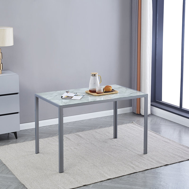 Helsea Glass Top Metal Base Dining Table, Gray