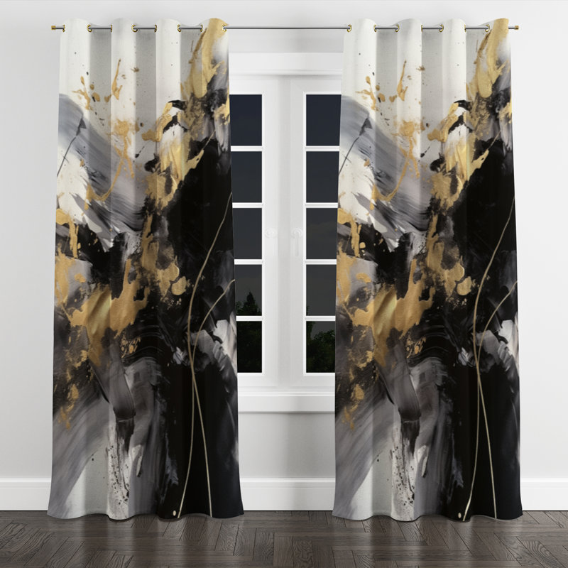 Andressa - Abstract Grommet Curtain - Velvet Room Darkening - 1 panel, 52" W x 84" L, Golden Grommets