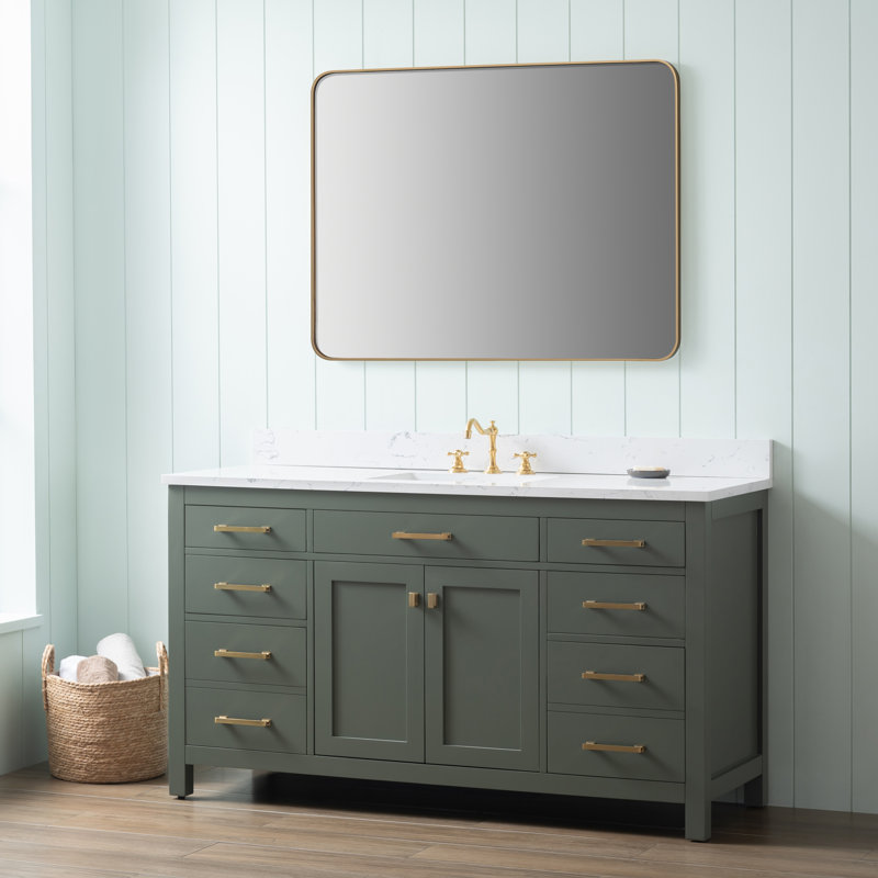 Ajhane 60" Single Bathroom Vanity Set, Vintage Green/Brushed Gold
