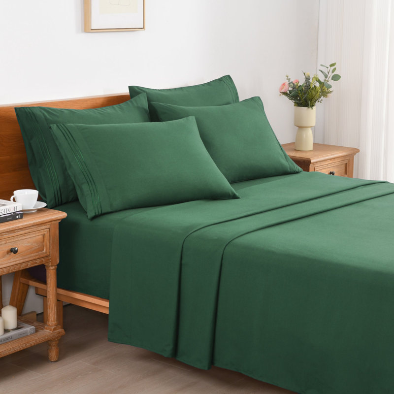 Ensemble de draps 4/6 pièces, Vert, Double
