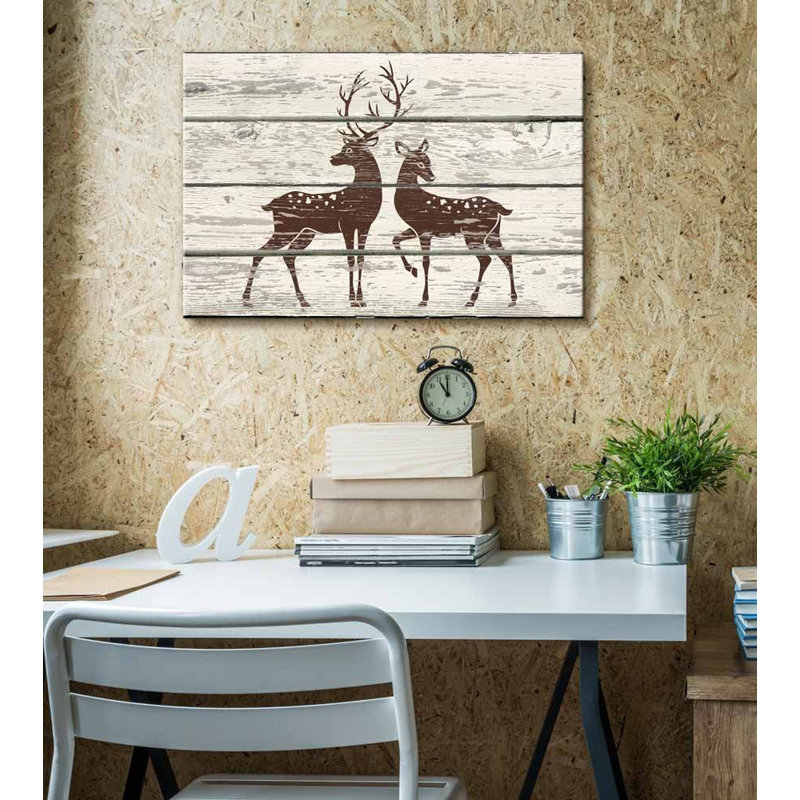 Animaux, cerf et biche en bloc, œuvre d'art rustique, H 12 po x l 18 po