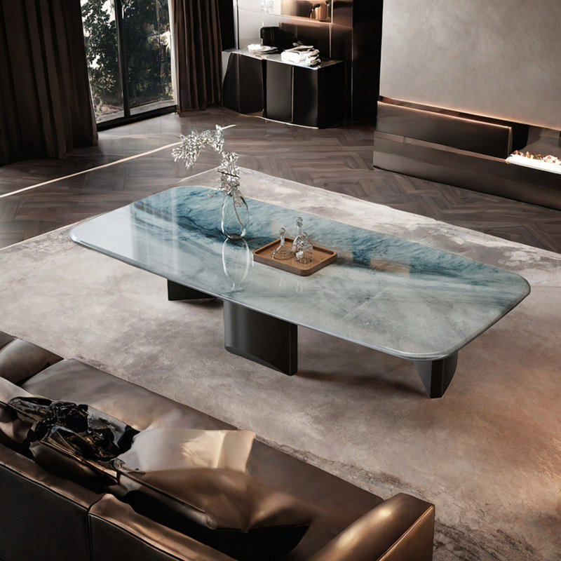 Rectangular supercrystalline stone coffee table, Blue, 14.6" H x 51.2" L x 27.6" W