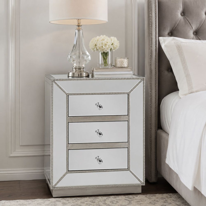 Celestine 3-Drawer Mirrored Nightstand