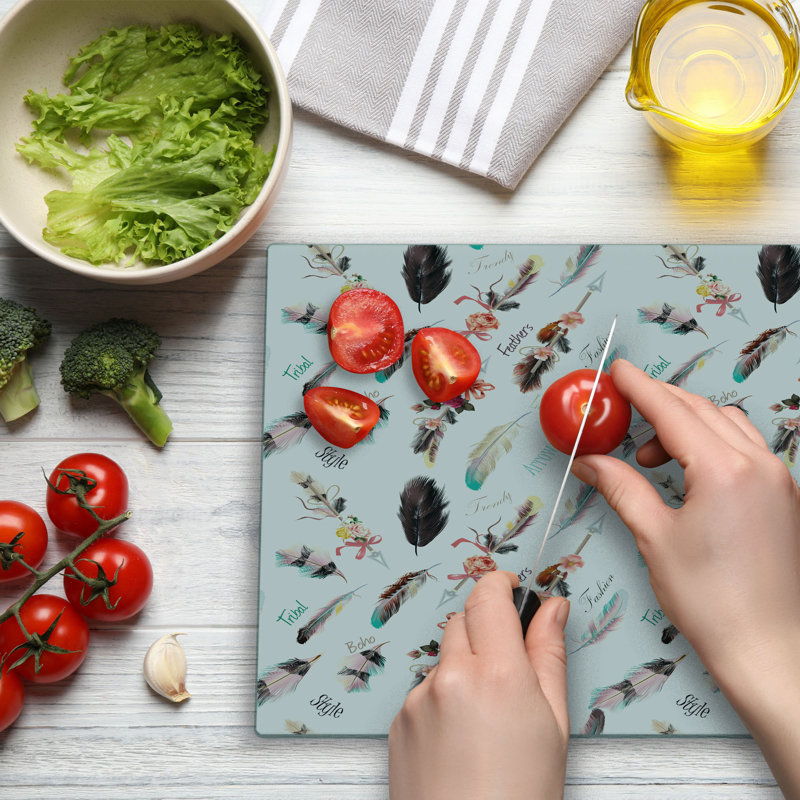 Ambesonne Boho Cutting Board Large Size Fashion Feathers Multicolor