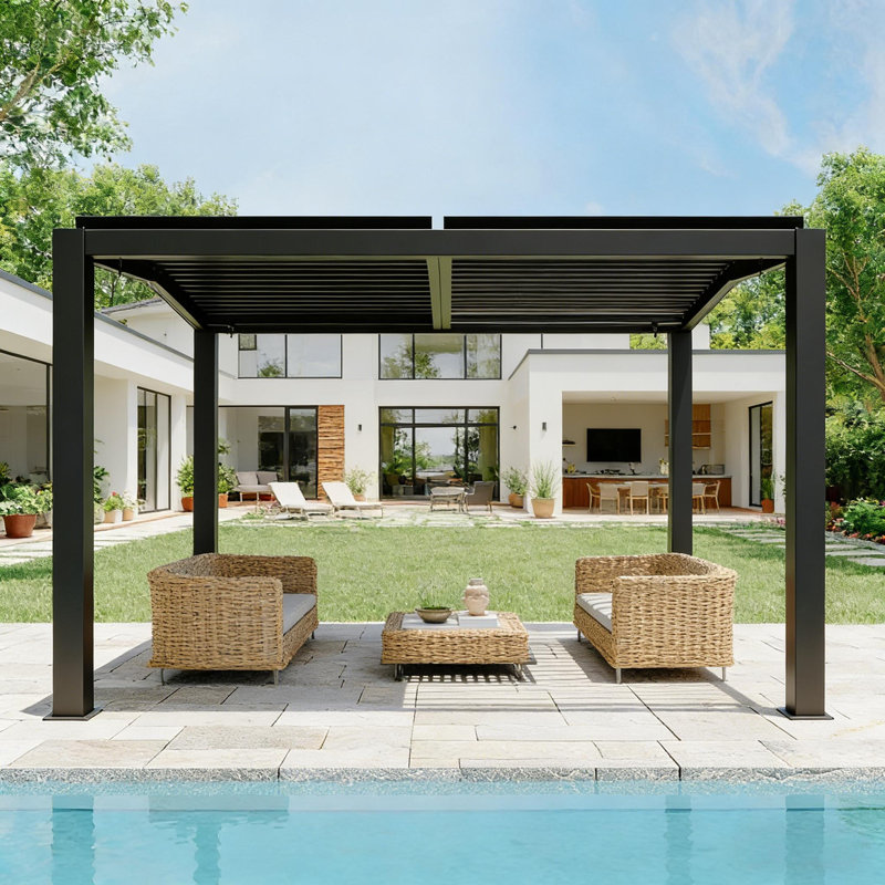 Pergola à persiennes en aluminium 11 pi x 13 pi avec système de drainage intégré et cadre renforcé pour terrasse et patio