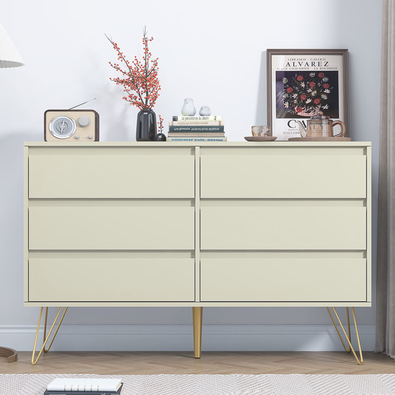 120 cm W Chest of 6 Drawers, Ivory