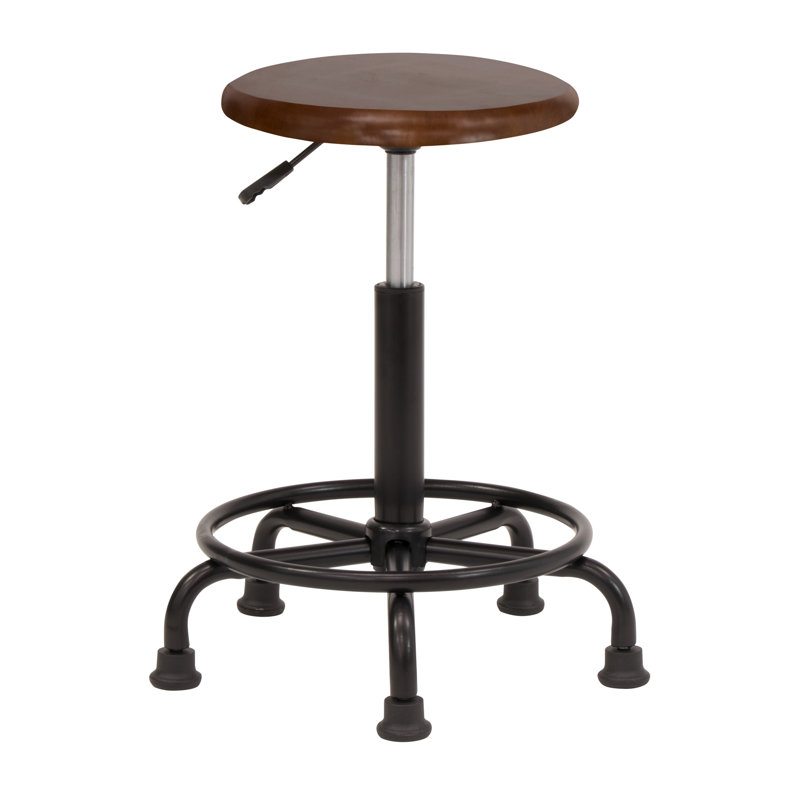 Craine Adjustable Height Industrial Stool with Footrest, Rustic Oak