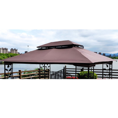 Brown 10x12 Ft Patio Gazebo Replacement Canopy. Material With Resistance. Water-repellent & Appealing. Double Tiered Roof Drainage Holes And Net. Suits 10x10 Outdoor Covering - Brown. Protected
