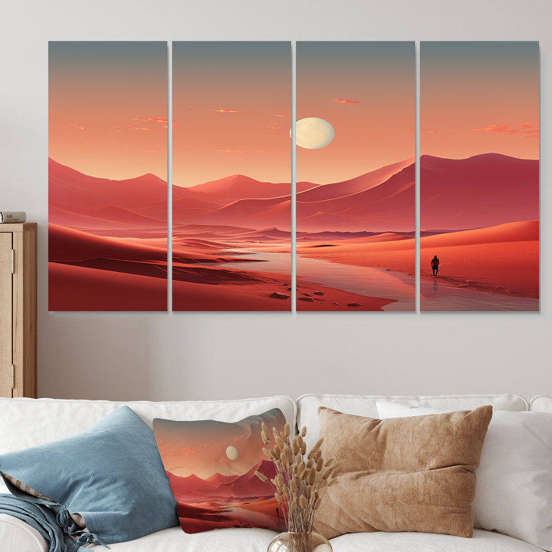 «Crimson Sands Desert Moon Horizon III - Désert», ensemble d'art mural 4 pièces, H 32 po x l 64 po