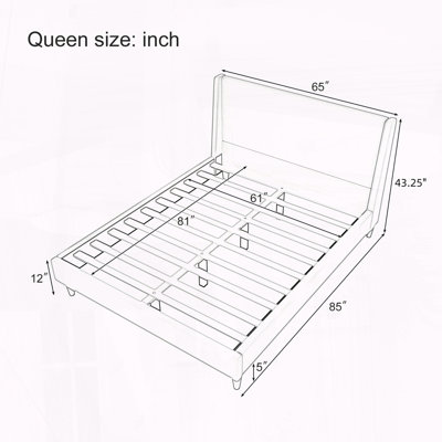 Modern Queen Upholstered Platform Bed with Wingback Headboard and Wood Legs
