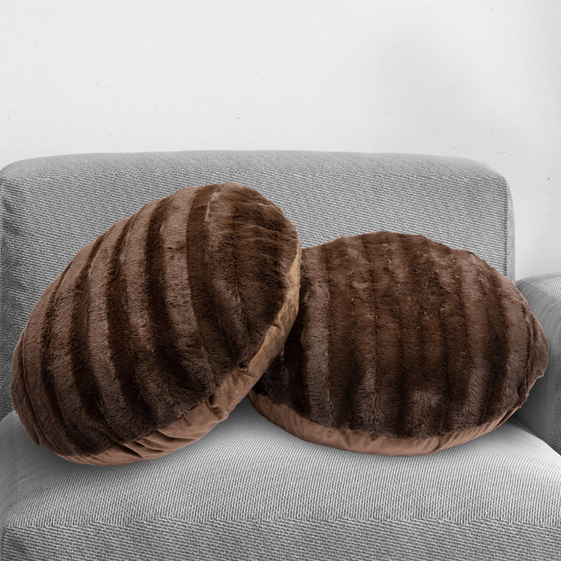 Faux Fur Floor Circular Pillow Cover & Insert, Brown