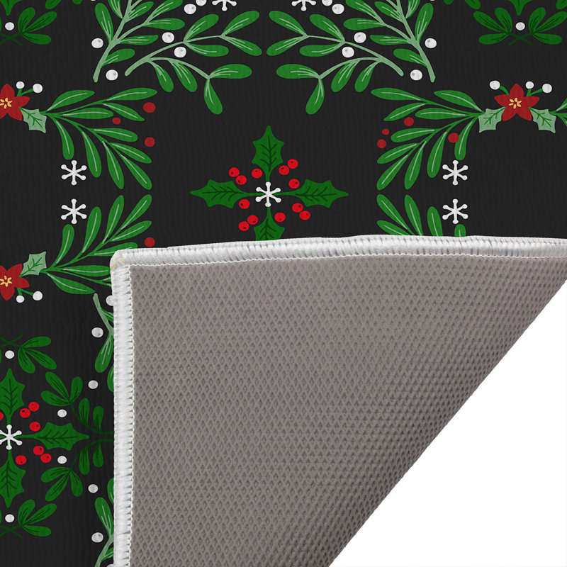Tapis de bain Winter Mistletoe, Gris anthracite, Simple - L 24 po x l 17 po