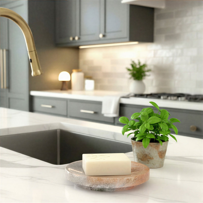 Marble Round Soapdish, Natural