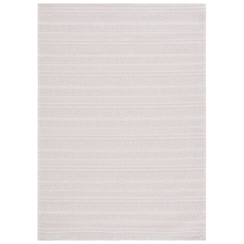 Martha Stewart 412 Cotton Striped Rug in Pink/Ivory, Rectangle 8' x 10'