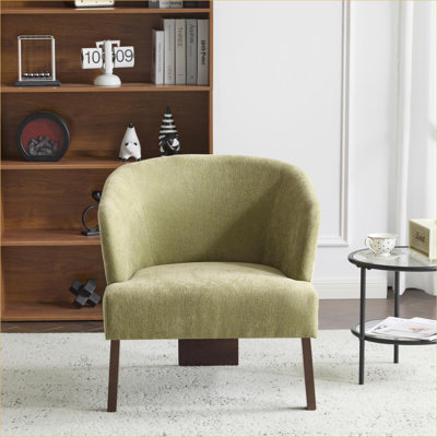 Chaise d'appoint Mid-Century moderne pour adultes, chaise longue à dossier rond en tissu doux avec pieds en bois pour le salon, la chambre à coucher, le bureau