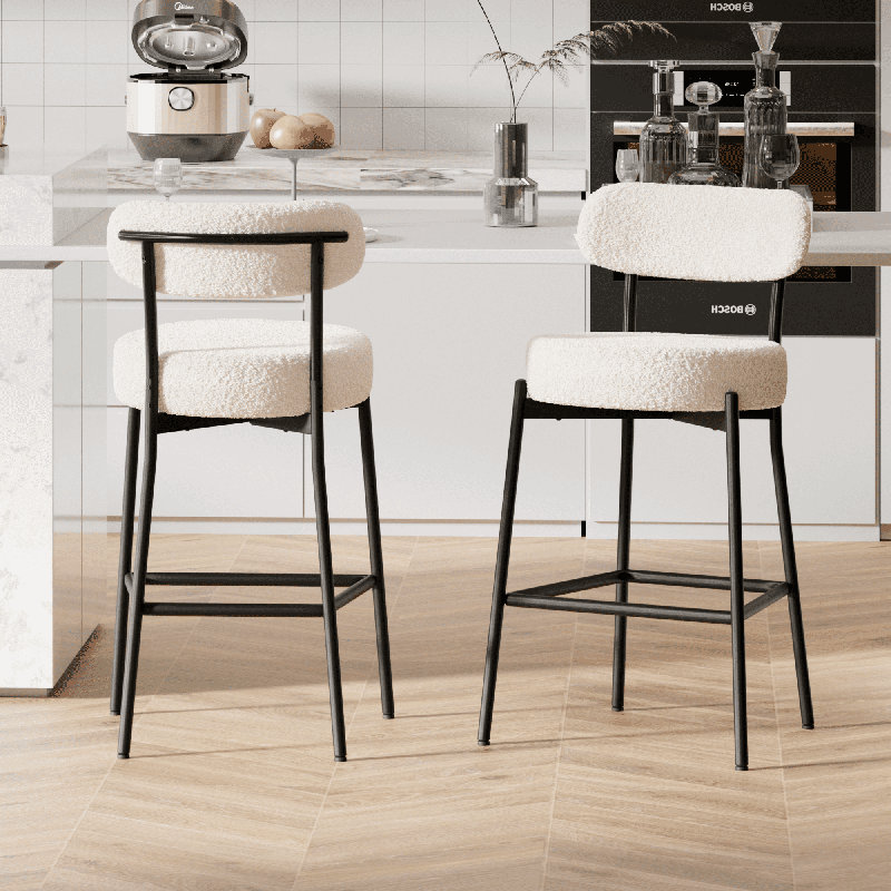 Tabouret de bar rembourré à hauteur de comptoir, Blanc