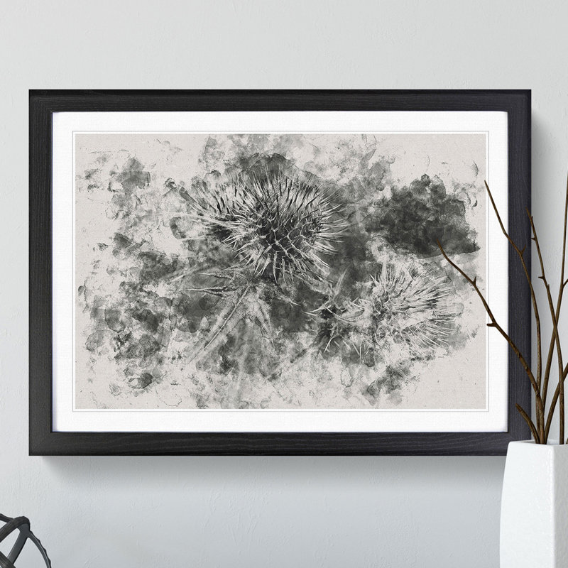 Thistle Flower Vol.5 Watercolour - Picture Frame Graphic Art, Black, 65cm H x 90cm W x 2cm D