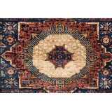 Hand-Knotted High-Quality Navy, Red, and Beige Runner