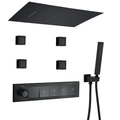 Solid Brass Digital Display Thermostatic Shower Set with Four Functions with Temperature Control